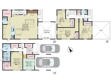  �y�Ԏ�}�z�Ƒ������K�ɕ�点��3LDK�{2S�^�C�v�B�[���̋��Z��ԂƖL�x�Ȏ��[�ŁA���C�t�X�^�C���ɍ��킹���g�������y���߂܂��B