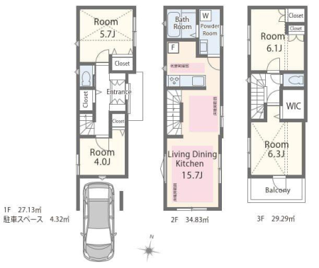  6780���~�A4LDK�A�y�n�ʐ�66.73m2�A�����ʐ�95.57m2 �y�Ԏ�}�z  �L�X���r���O�ɉ����A�����[������4LDK�v�����B  �Ƒ��������Ă���Ƃ����������A��炵�₷�����l�����Ԏ��ł��B