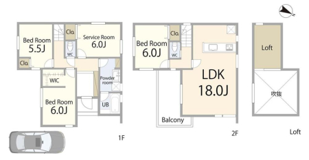  5480���~�A3LDK+S�i�[�ˁj�A�y�n�ʐ�112.87m2�A�����ʐ�99.53m2 �y�Ԏ�}�z  �t�@�~���[�Ɋ�����3LDK�{S�̃v�����B�[�˂͎��[�����łȂ��A�ݑ�[�N�������ȂǑ��ʂɊ��p�ł��܂��B