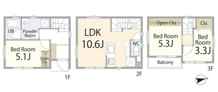  4980���~�A3LDK�A�y�n�ʐ�33.24m2�A�����ʐ�60.42m2 �y�Ԏ�}�z  �Ƒ��̎��Ԃƃv���C�x�[�g�𗼗��ł���3LDK�B  ���r���O�Ɏ��R�ƏW�܂�Ȃ�����A���ꂼ��̋��ꏊ���؂ɂł���Ԏ��ł��B