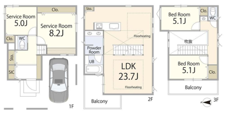  1��2480���~�A2LDK+2S�i�[�ˁj�A�y�n�ʐ�87.65m2�A�����ʐ�126.27m2 �y�Ԏ�}�z  2LDK�ɉ�����2��S������A���Z��ԂƎ��[�E���[�N�X�y�[�X�𗼗������g������̗ǂ��Ԏ��B���������������A�Ƒ��\���⃉�C�t�X�^�C���̕ω��ɂ��_��ɑΉ��ł���v�����ł��B