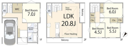  4480���~�A4LDK�A�y�n�ʐ�69.16m2�A�����ʐ�121.72m2 �y�Ԏ�}�z  �L�X���r���O�ɉ����A�����[������4LDK�v�����B  �Ƒ��������Ă���Ƃ����������A��炵�₷�����l�����Ԏ��ł��B