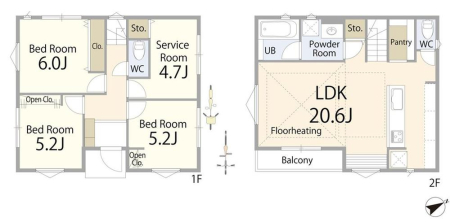  1��3480���~�A3LDK+S�i�[�ˁj�A�y�n�ʐ�70.49m2�A�����ʐ�90.67m2 �y�Ԏ�}�z  �L�X���r���O�ɉ����A�����[������3SLDK�B�Ƒ��������Ă���Ƃ����������A��炵�₷�����l�����Ԏ��ł��B