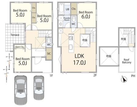  1��1780���~�A4LDK�A�y�n�ʐ�112.31m2�A�����ʐ�92.87m2 �y�Ԏ�}�z  �L�X���r���O�ɉ����A�����[������4LDK�v�����B  �Ƒ��������Ă���Ƃ����������A��炵�₷�����l�����Ԏ��ł��B