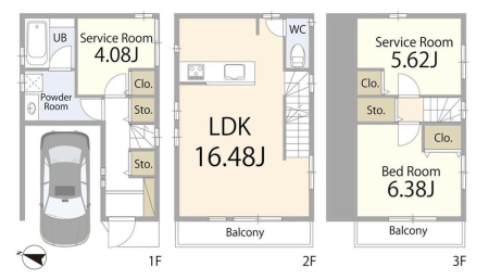  7480���~�A1LDK+2S�i�[�ˁj�A�y�n�ʐ�52.37m2�A�����ʐ�89.42m2 �y�Ԏ�}�z  ���[�⏑�ւɂ��g����T�[�r�X���[���������2SLDK�B�v�w�ӂ���̕�炵��A���ꂩ��Ƒ�����������ɂ��҂�����̊Ԏ��B