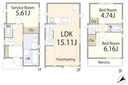  4600���~�A2LDK+S�i�[�ˁj�A�y�n�ʐ�42.72m2�A�����ʐ�74.87m2 �y�Ԏ�}�z  ���[�⏑�ւɂ��g����T�[�r�X���[���������2SLDK�B�v�w�ӂ���̕�炵��A���ꂩ��Ƒ�����������ɂ��҂�����̊Ԏ��B