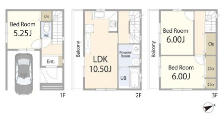  3680���~�A3LDK�A�y�n�ʐ�50.9m2�A�����ʐ�83.63m2 �Ԏ�}  �Ƒ��̎��Ԃƃv���C�x�[�g�𗼗��ł���3LDK�B  ���r���O�Ɏ��R�ƏW�܂�Ȃ�����A���ꂼ��̋��ꏊ���؂ɂł���Ԏ��ł��B