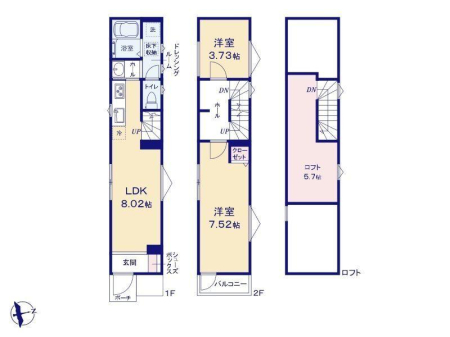  8498���~�A2LDK�A�y�n�ʐ�45.06m2�A�����ʐ�51.3m2 �Ԏ��}